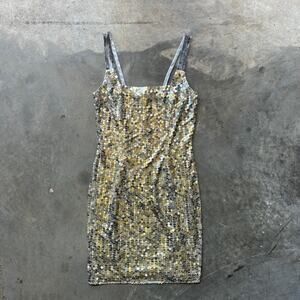 Vintage Niteline by Della Roufogali Mini Dress Women's 8 Gold Sequined/Beaded